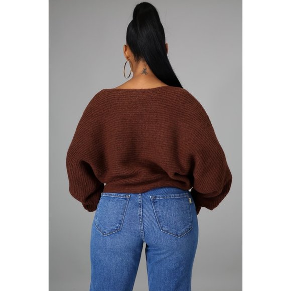 Brown Long Sleeve Round Neck Sweater #1732 - Picture 7 of 7